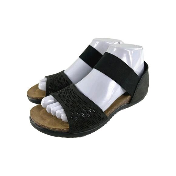 Overland Women's Sandals US 7 Black Perforated Strappy Slingback Shoes - Picture 1 of 11